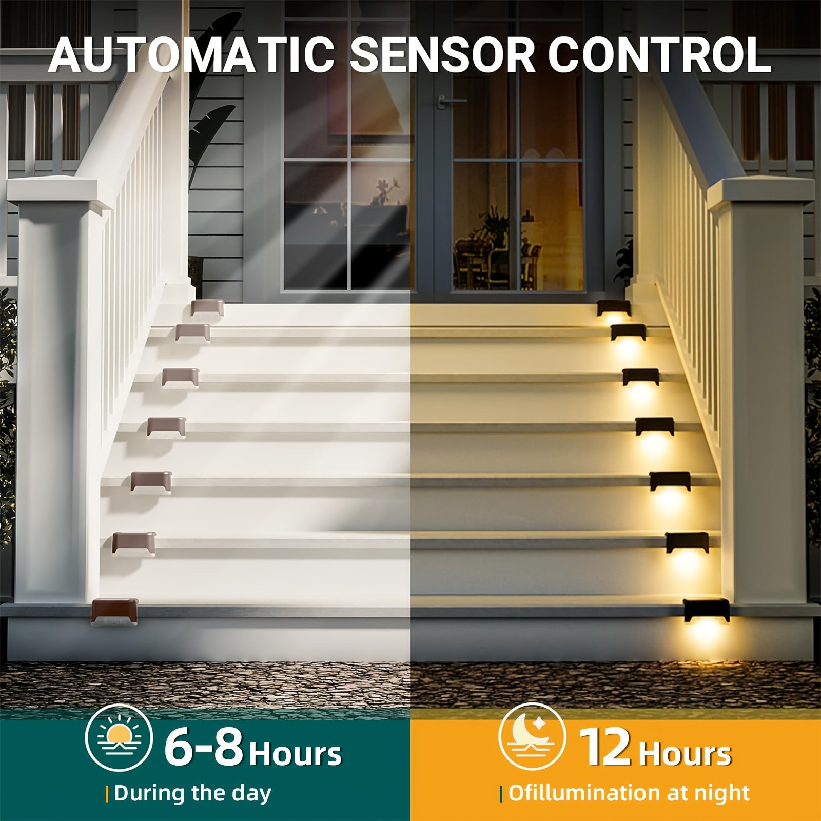 Solar LED Deck Lights Outdoor – 16 or 32 Pack, Auto On/Off Dusk to Dawn, 12-Hour Lighting for Stairs, Fence, Pathway & Patio | Step Lights for Night Safety & Garden Decor, Black/White/Brown