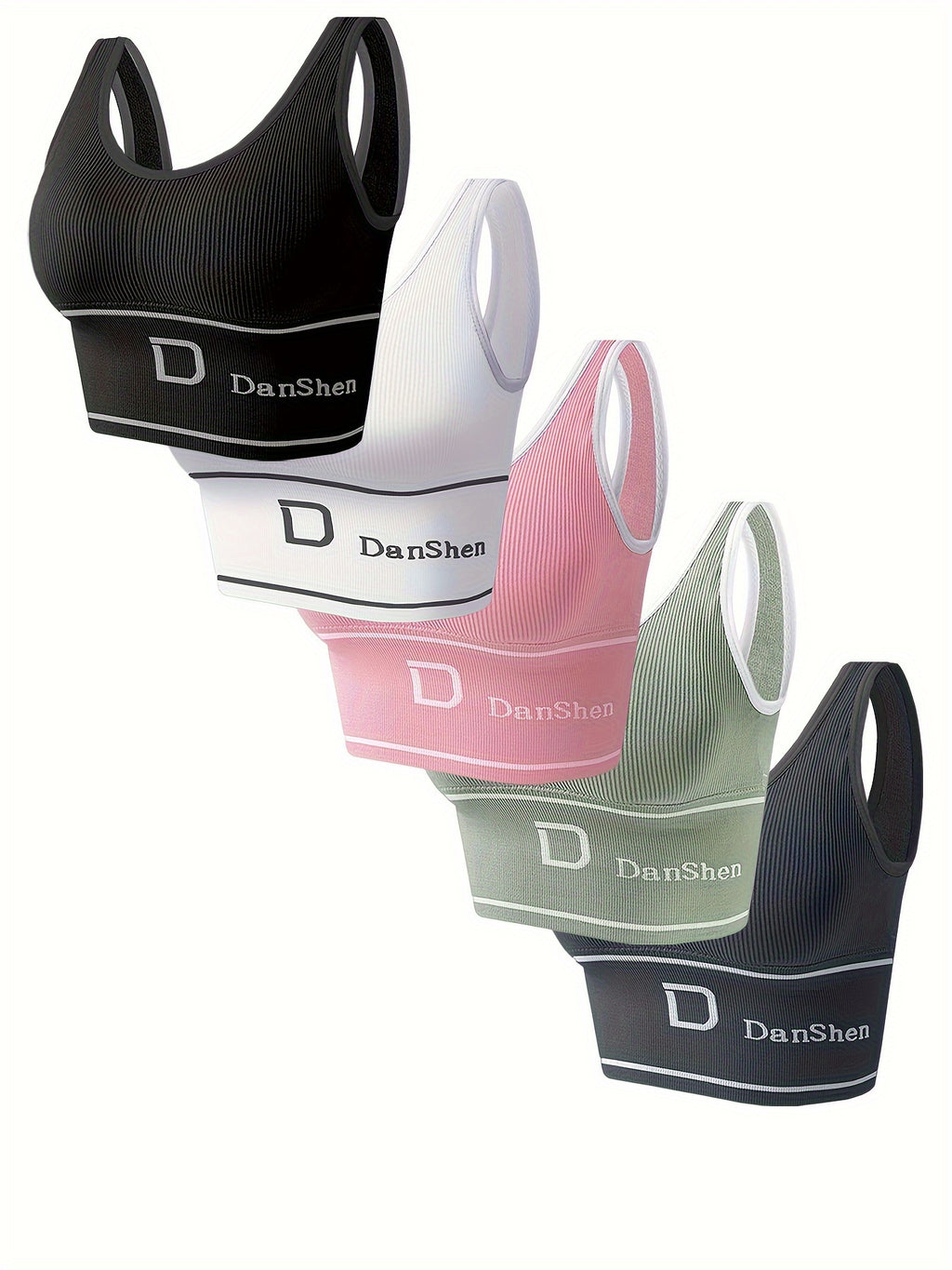 Women's Sports Bra 5-Pack Wireless Full Coverage High Elasticity Nylon - Breathable Yoga Running Workout Bra - Stretchy Round Neck Machine Washable Mixed Colors S M L XL