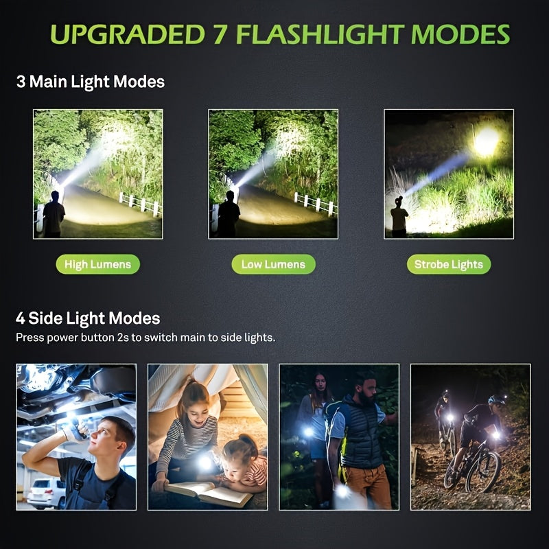 LED Flashlight 2-Pack Rechargeable USB High Brightness - 6 Lighting Modes COB Side Light Zoomable Handheld Torch for Camping Emergencies Outdoor Adventures