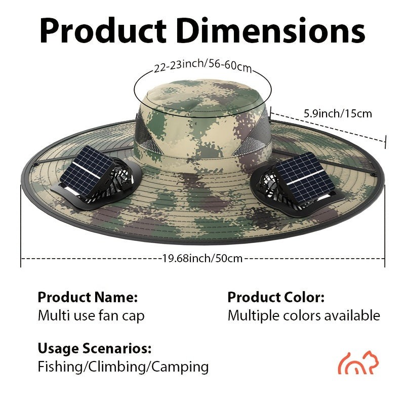 USB Rechargeable Dual Fan Hat Solar Sun Cap with Adjustable Strap Powerful Airflow Long Battery Life Cooling Hat for Fishing Hiking Camping Gardening Outdoor Activities