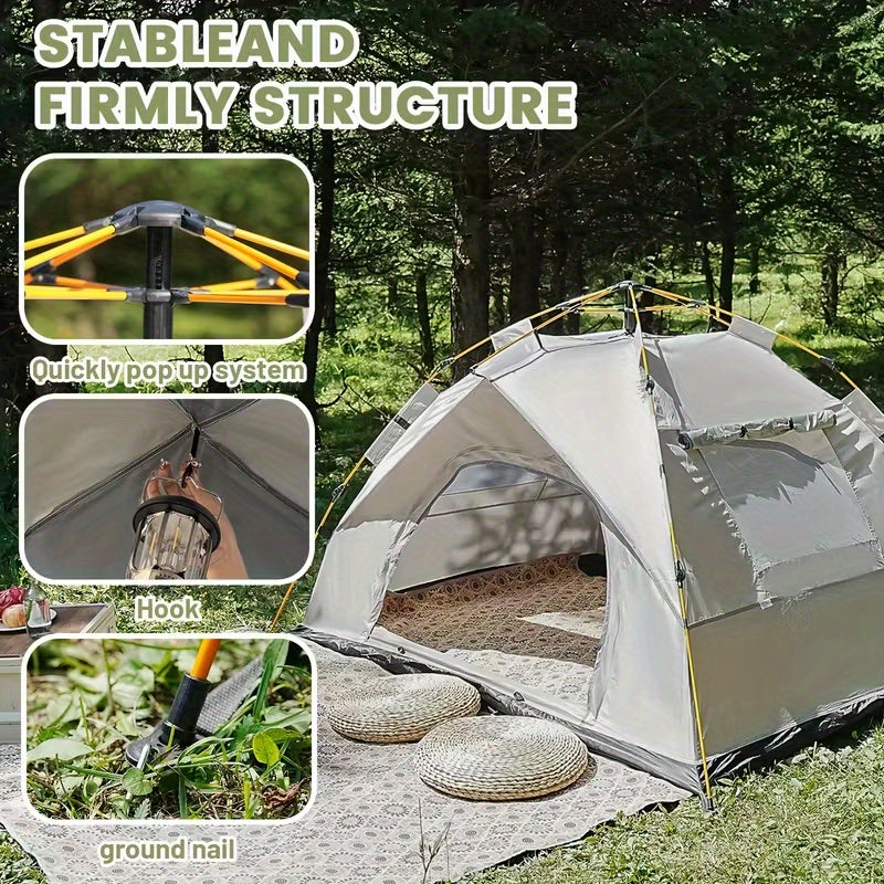Pop Up Tent 3 Seconds Quick Open – Automatic Camping Tent, Fiberglass Poles, Oxford Cloth, All-Season Zip Closure, Double Door & Window Options, 2 Person, for Hiking, Travel & Beach
