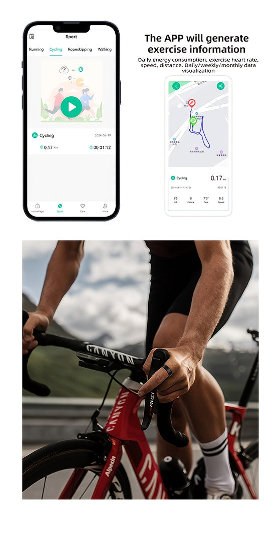 Smart Ring Fitness Tracker - Bluetooth 5.3 Health Monitoring Ring with 100+ Sports Modes, HRV Heart Rate, Stress Monitor, Body Temperature, IP68 Waterproof, iPhone & Android Compatible, Sizes 7-13