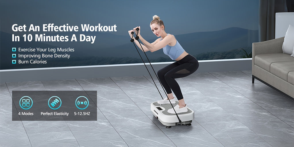 Vibration Plate Whole Body Workout Machine – Silent Motor Adjustable Speed Lymphatic Drainage Fitness Platform Home Gym White Black