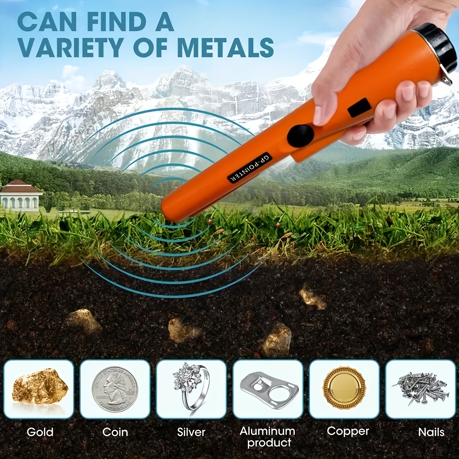 Pinpointer Metal Detector 360° Waterproof Handheld Pin Pointer Wand with Buzzer Vibration Alerts for Gold Silver Coins Relics Treasure Hunting Adults Kids