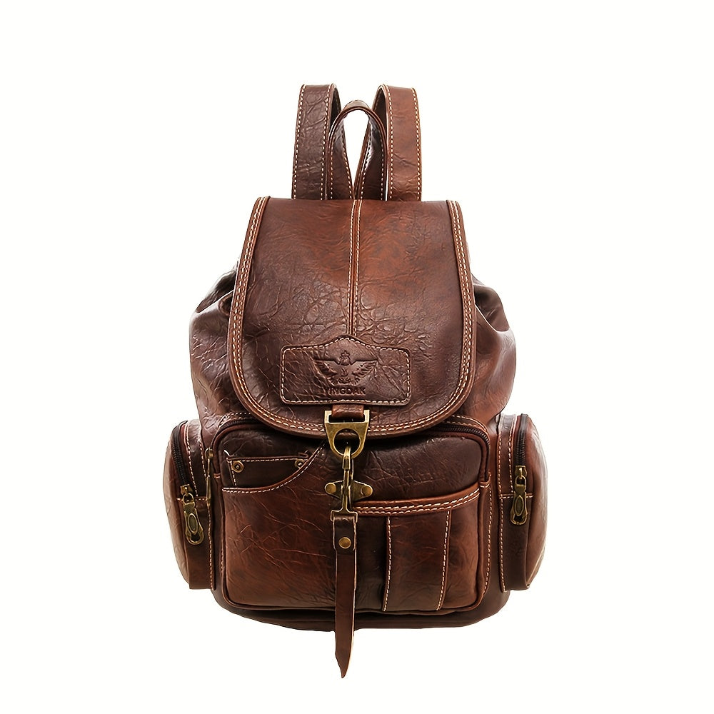 Vintage PU Leather Backpack Convertible Shoulder Satchel Bag Water Resistant Multi-Pocket Travel School Rucksack for Men Women Black Brown