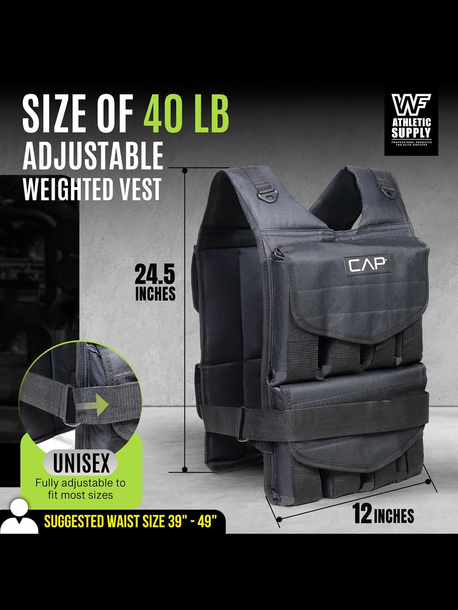 40LB Adjustable Weighted Vest for Strength Training Workout & Running – Removable Weight Packets Body Weight Jacket for Men Women – Reflective Padded Fitness Vest Regular Length