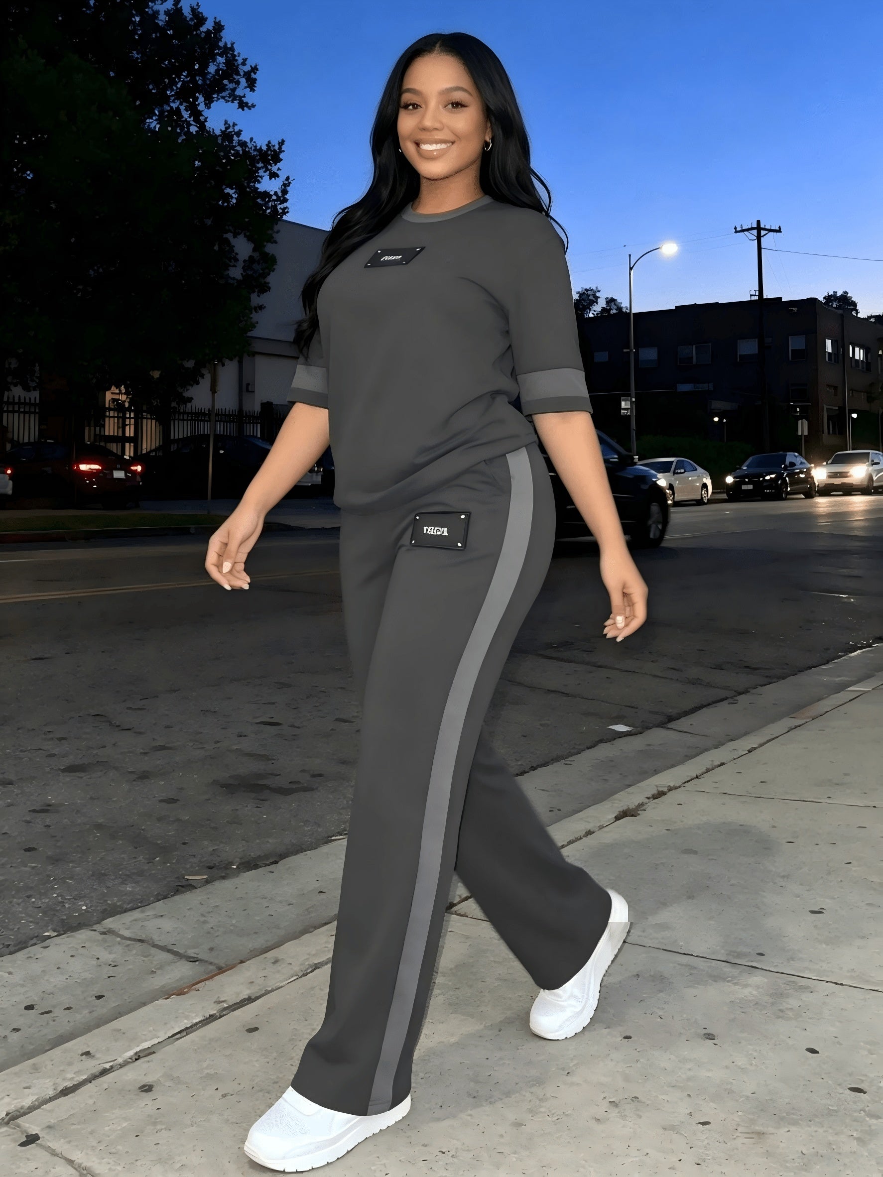 Women's Two-Piece Casual Set Long Sleeve Crew Neck Top Wide Leg Pants Stretchy Soft Loungewear Tracksuit Spring Summer Workout Commute Outfit S-XXL Multi-Color