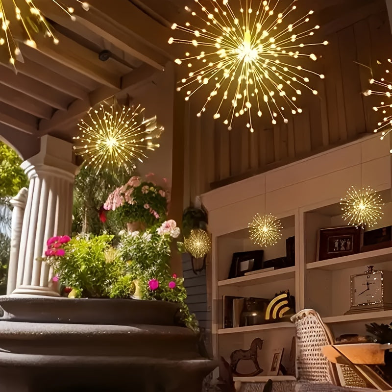 Solar Firework Lights Outdoor 240/360/450 LED Starburst Sphere Hanging Lights - IP65 Waterproof 8 Modes Copper Wire Fairy Lights - Garden Patio Tree Umbrella Tent Decoration Warm White Multicolor