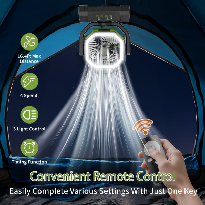20000mAh Rechargeable Camping Fan 59-Hour Runtime Oscillating Tent Fan with Remote LED Lantern 4 Speeds USB Charging for Outdoor Patio Garage Power Outage Green Pink Orange