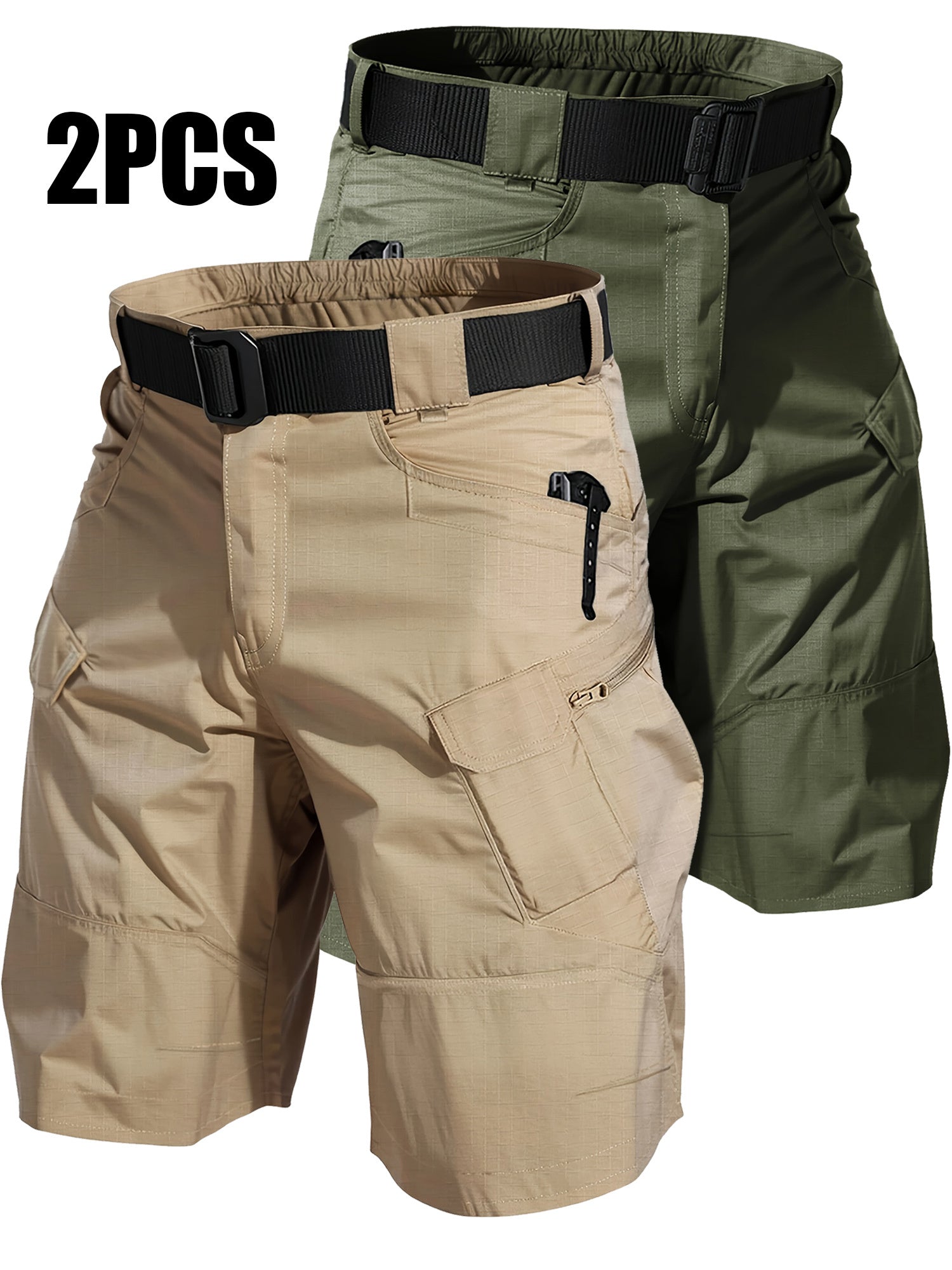 Cargo Shorts for Men 2 Pack – Multi-Pocket 100% Polyester Regular Fit Outdoor Hiking Work Casual Shorts S-XXXL (Black, Gray, Khaki, Army Green)