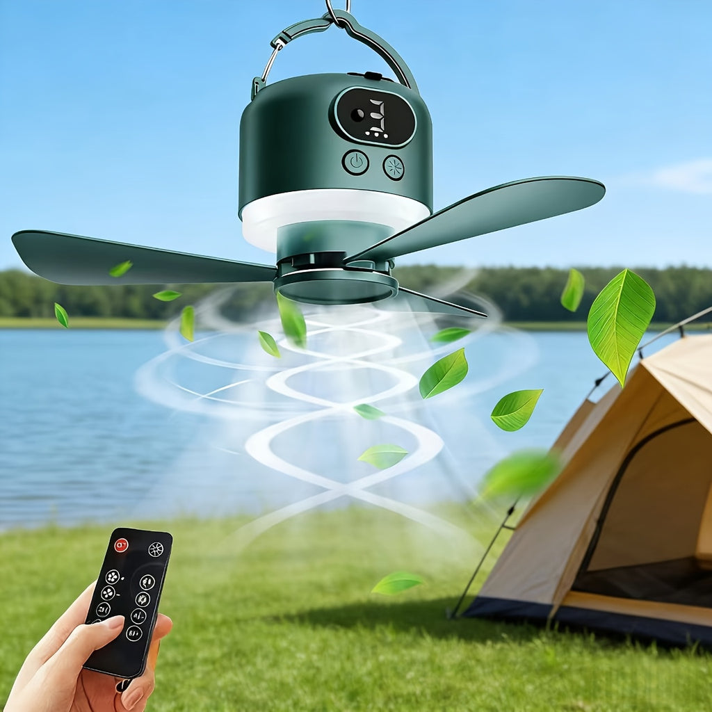 Portable Camping Ceiling Fan 10400mAh USB Rechargeable Tent Fan with Remote Control LED Light Detachable Blades 4 Speed Settings for Camping Hiking Outdoor Travel