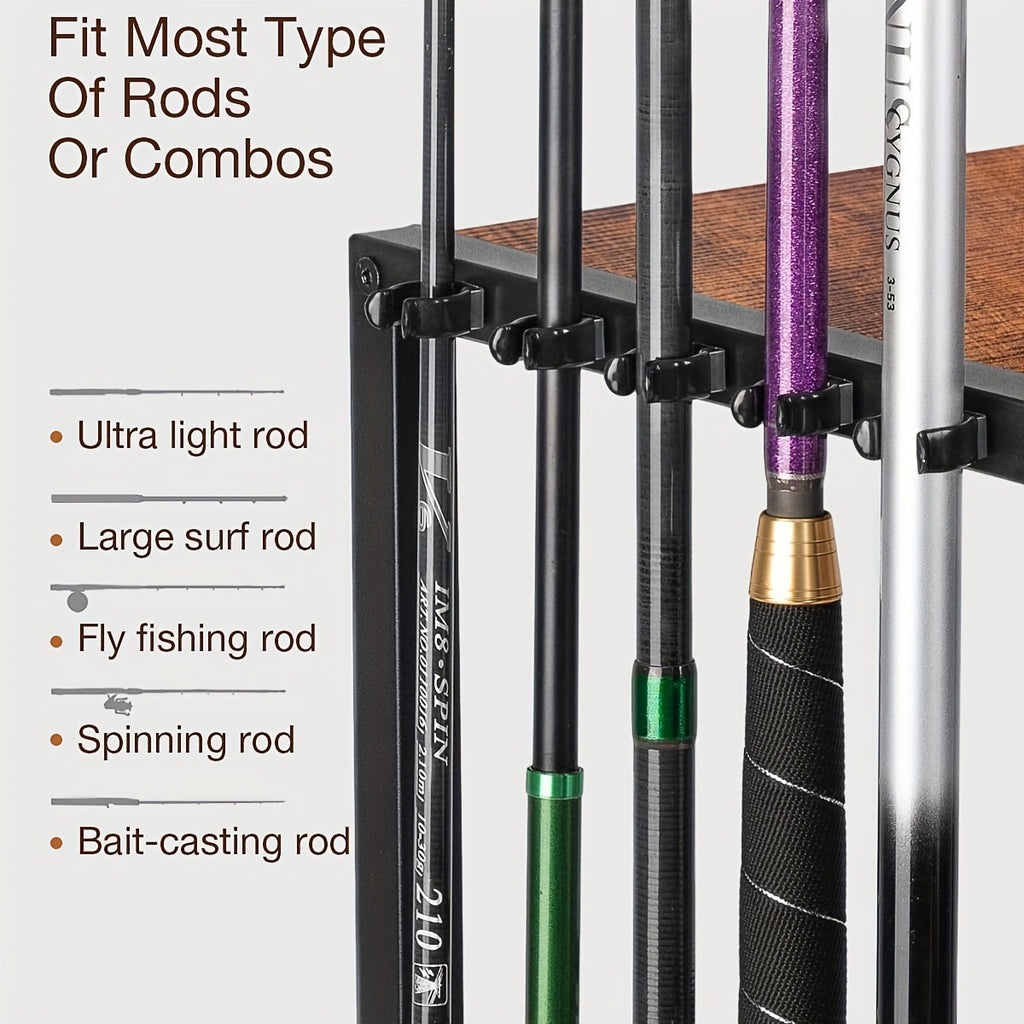 Fishing Rod Holder for Garage Wall Mount Rotating Tackle Storage Rack – Holds Up to 10 Rods, Fishing Gear Organizer for Men, Pole Rod Rack for Garage, Basement & Shed