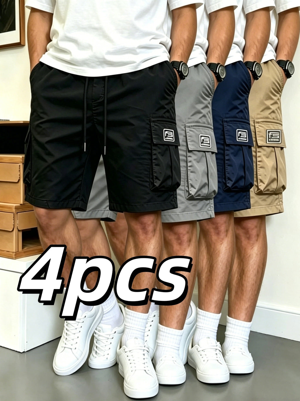 4-Pack Men's Cargo Shorts Multi-Pocket Utility Outdoor Shorts – Relaxed Fit Casual Bottoms for Camping, Walking & Streetwear, S-XXXL