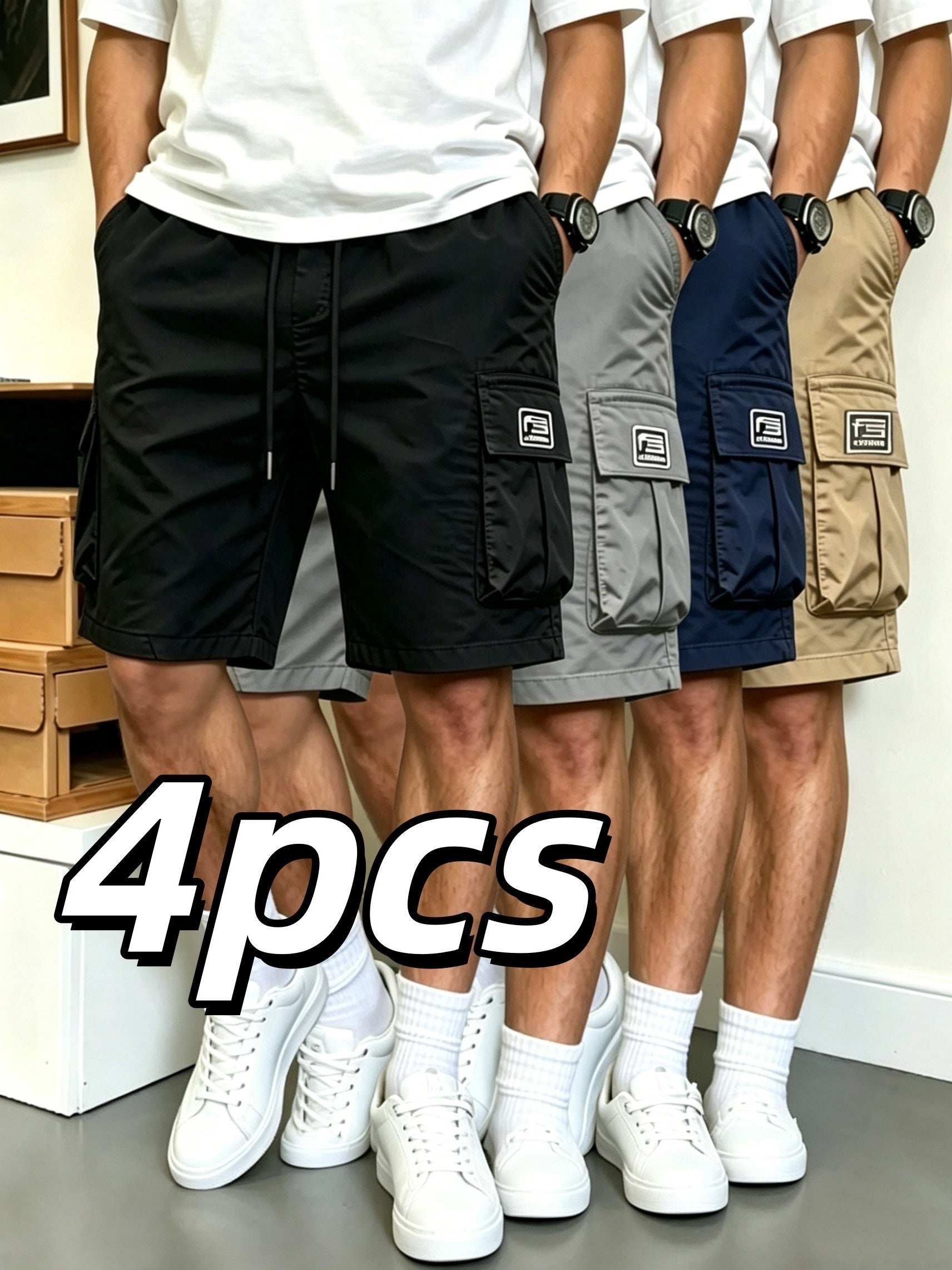 4-Pack Men's Cargo Shorts Multi-Pocket Utility Outdoor Shorts – Relaxed Fit Casual Bottoms for Camping, Walking & Streetwear, S-XXXL
