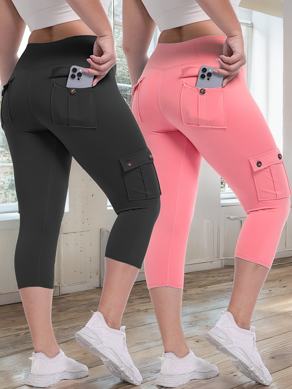 2pcs Capri Leggings Set Women High Waist Butt Lifting Yoga Workout Pants Tummy Control 4-Way Stretch Activewear S-XXL