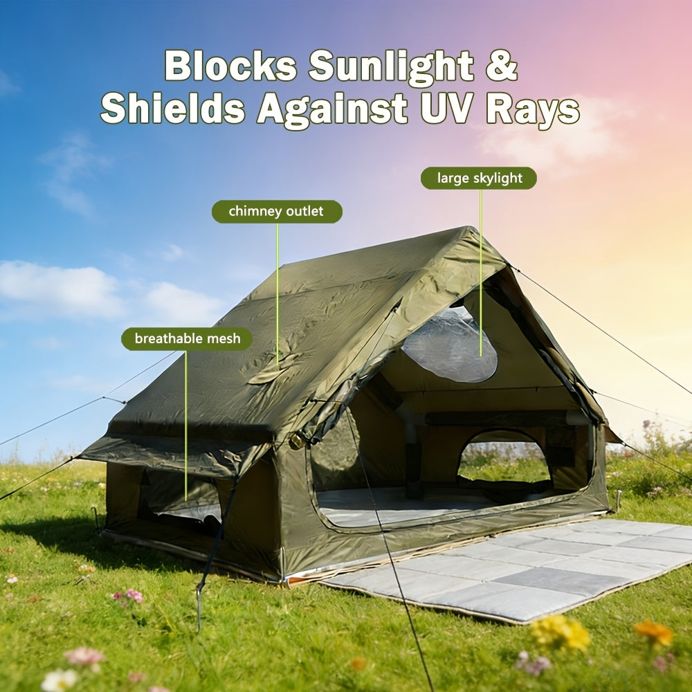 Inflatable Glamping Tent for 4-6 Person – 4-Season Large Luxury Air Tent with Optional Skylight & Stove Jack, Manual Pump Included, Windproof Family Camping Shelter (6.3-12 sqm)