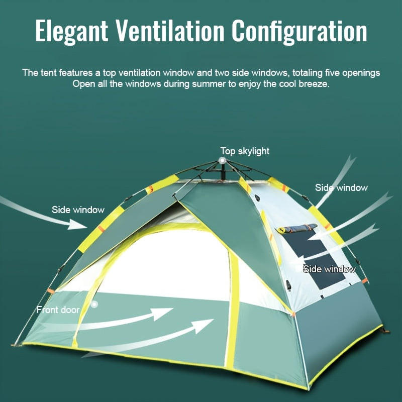 Instant Setup Camping Tent 1-4 Person All Season Automatic Pop-Up Tent Dual Doors Mesh Windows Windproof for Camping Hiking Hunting Backpacking Travel