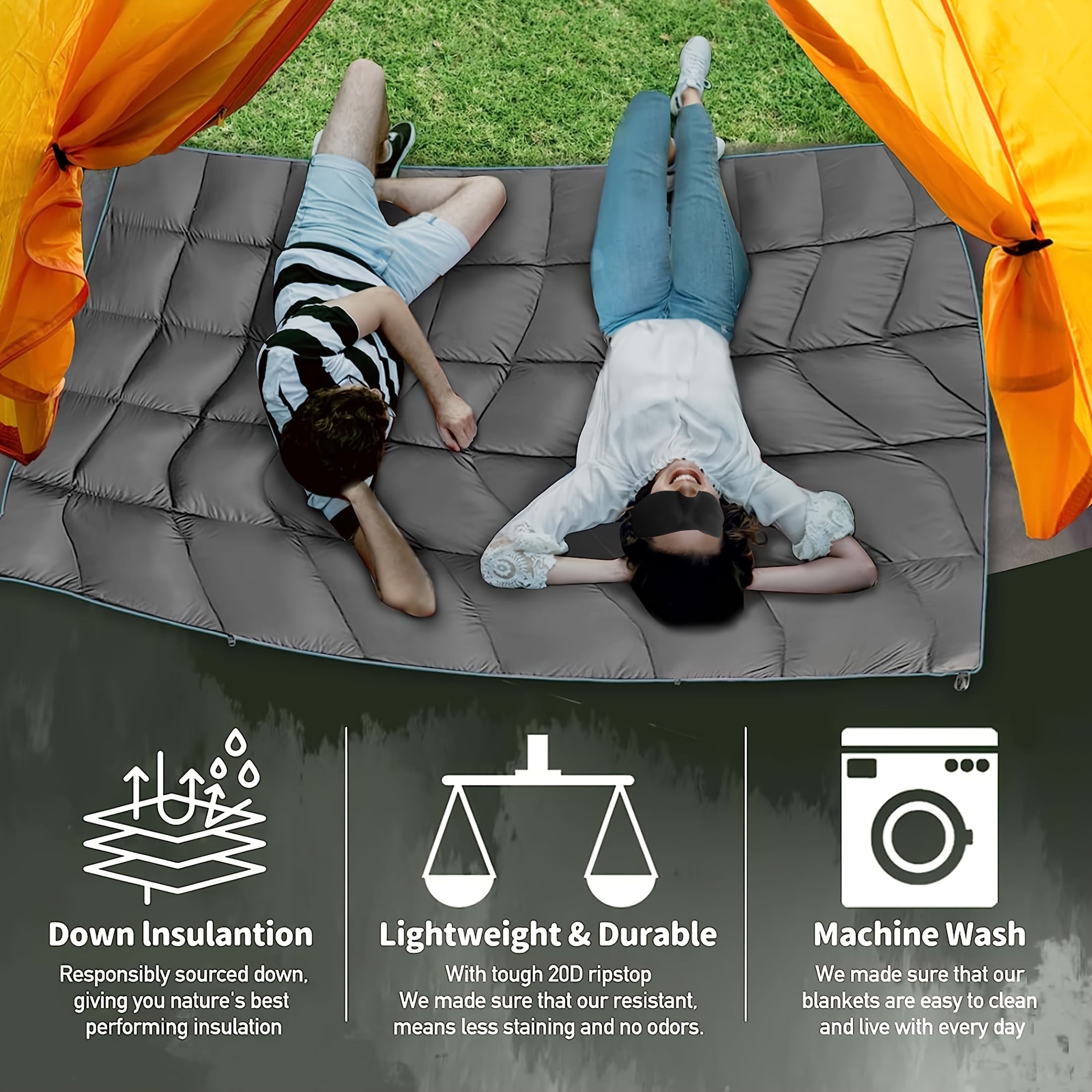 Puffy Camping Blanket Lightweight Down Alternative Ultra Warm Hammock Quilt 55x79 Inch for Camping Hiking Traveling Picnic Beach Party Cold Weather Outdoor Gear Multiple Colors