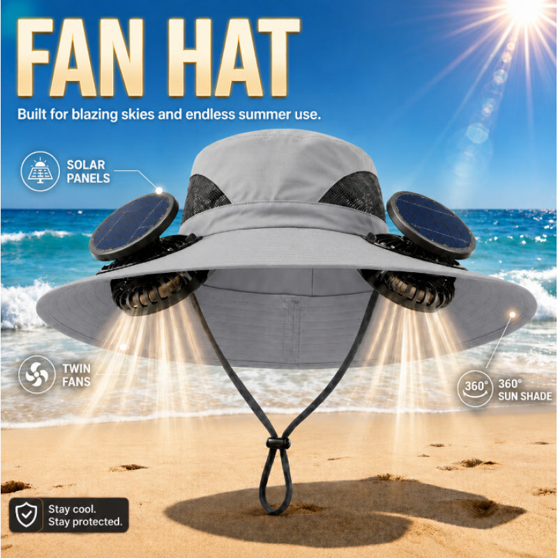 Solar Fan Hat 2 Cooling Fans Wide Brim UV Protection Adjustable – Sun Hat for Men Women Gardening Hiking Travel Outdoor Summer