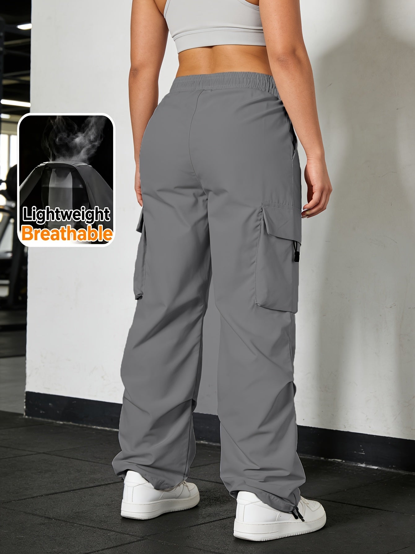 Women's Wide Leg Cargo Pants Elastic Waist Drawstring Multiple Pockets Loose Comfy Casual Trousers for Street Style Hiking Jogging Daily Wear All Season Beige Black Dark Gray Khaki XS-XXL