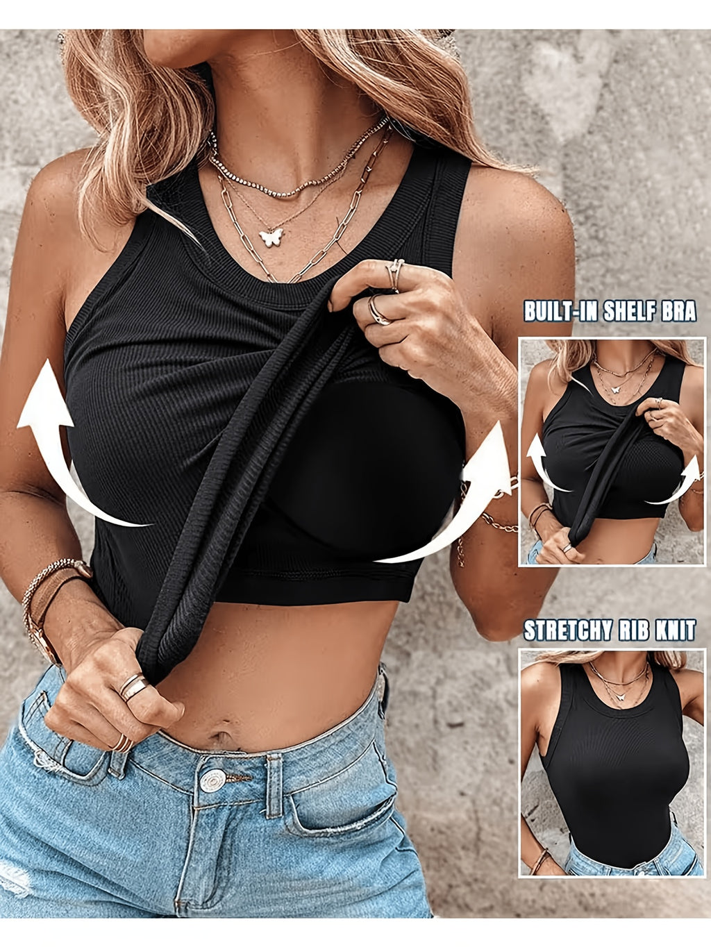 Women's Ribbed Tank Tops 4 Pack Built-in Bra Slim Fit Sleeveless Scoop Neck Camisole – Soft Stretch Basic Undershirt Layering Top for Women