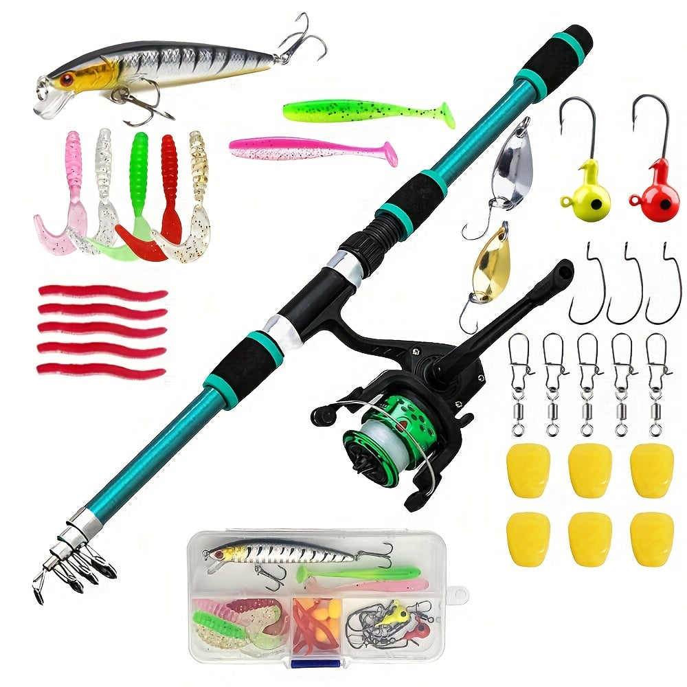 Telescopic Fishing Rod and Reel Combo 70.87 Inch Spinning – 5.2:1 Gear Ratio 3BB 11LB Drag Complete Freshwater Fishing Kit for Beginners & Outdoor Anglers