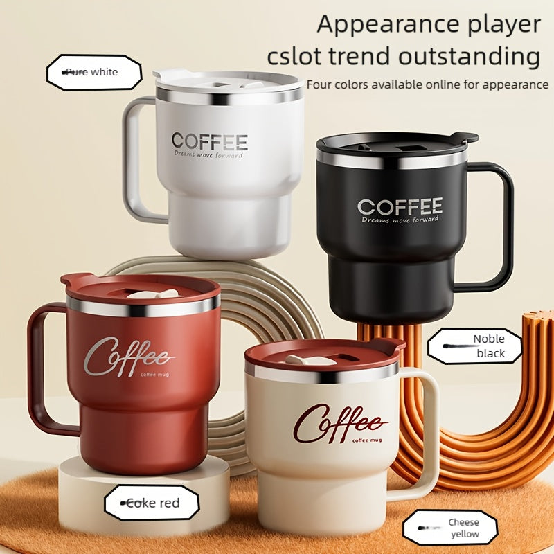 Stainless Steel Insulated Coffee Cup 13.53oz Double Wall Vacuum with Spill-Proof Lid - Wide Mouth Travel Mug with Ergonomic Handle for Hot Cold Drinks - Office Travel Home Gift Red Black White Yellow