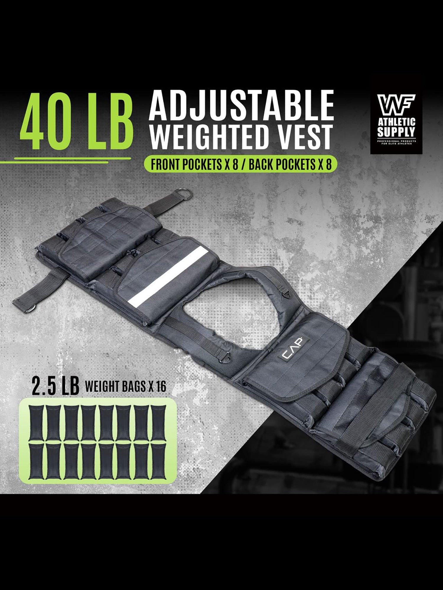 40LB Adjustable Weighted Vest for Strength Training Workout & Running – Removable Weight Packets Body Weight Jacket for Men Women – Reflective Padded Fitness Vest Regular Length