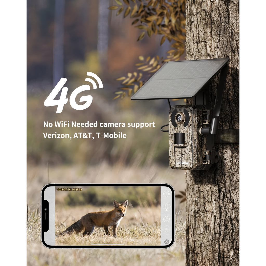 4G LTE Solar Cellular Trail Camera 4K HD Night Vision Remote Viewing – Built-In SIM Card IP65 Waterproof Hunting Camera No WiFi Needed 1pc/4pcs