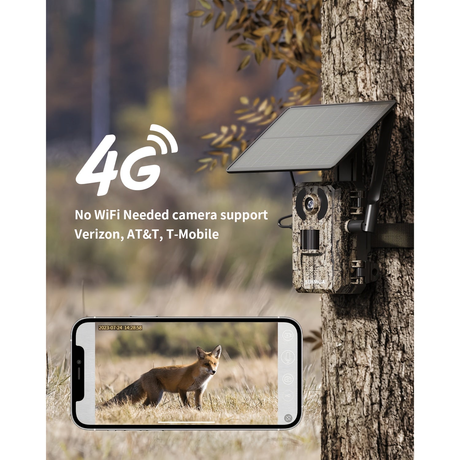 4G LTE Solar Cellular Trail Camera 4K HD Night Vision Remote Viewing – Built-In SIM Card IP65 Waterproof Hunting Camera No WiFi Needed 1pc/4pcs