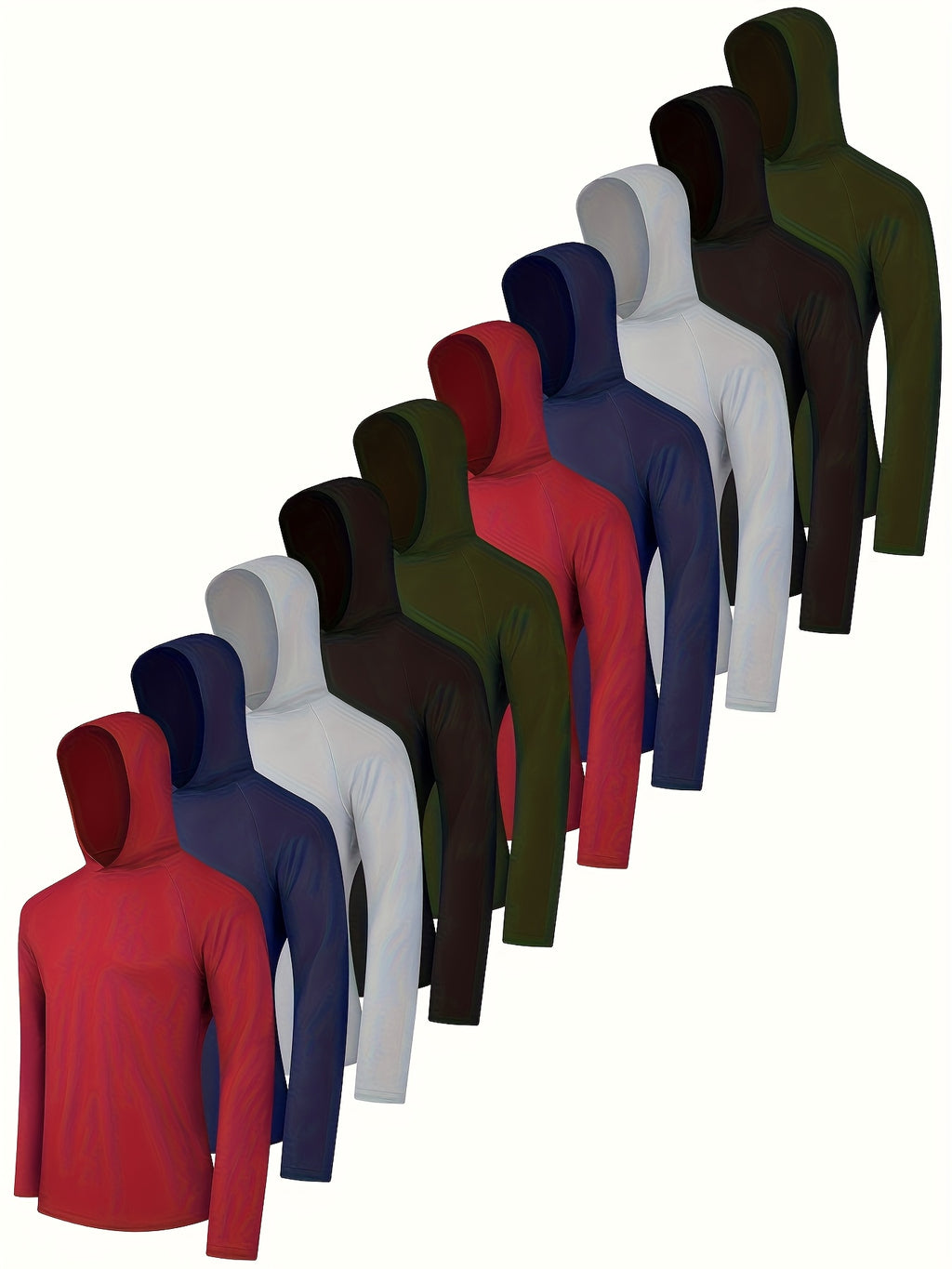 UPF 50+ Rash Guard Long Sleeve Shirts 10-Pack Men Quick-Dry Thumb Holes Sun Protection Lightweight for Fishing Running Hiking Surfing Kayaking S M L XL XXL