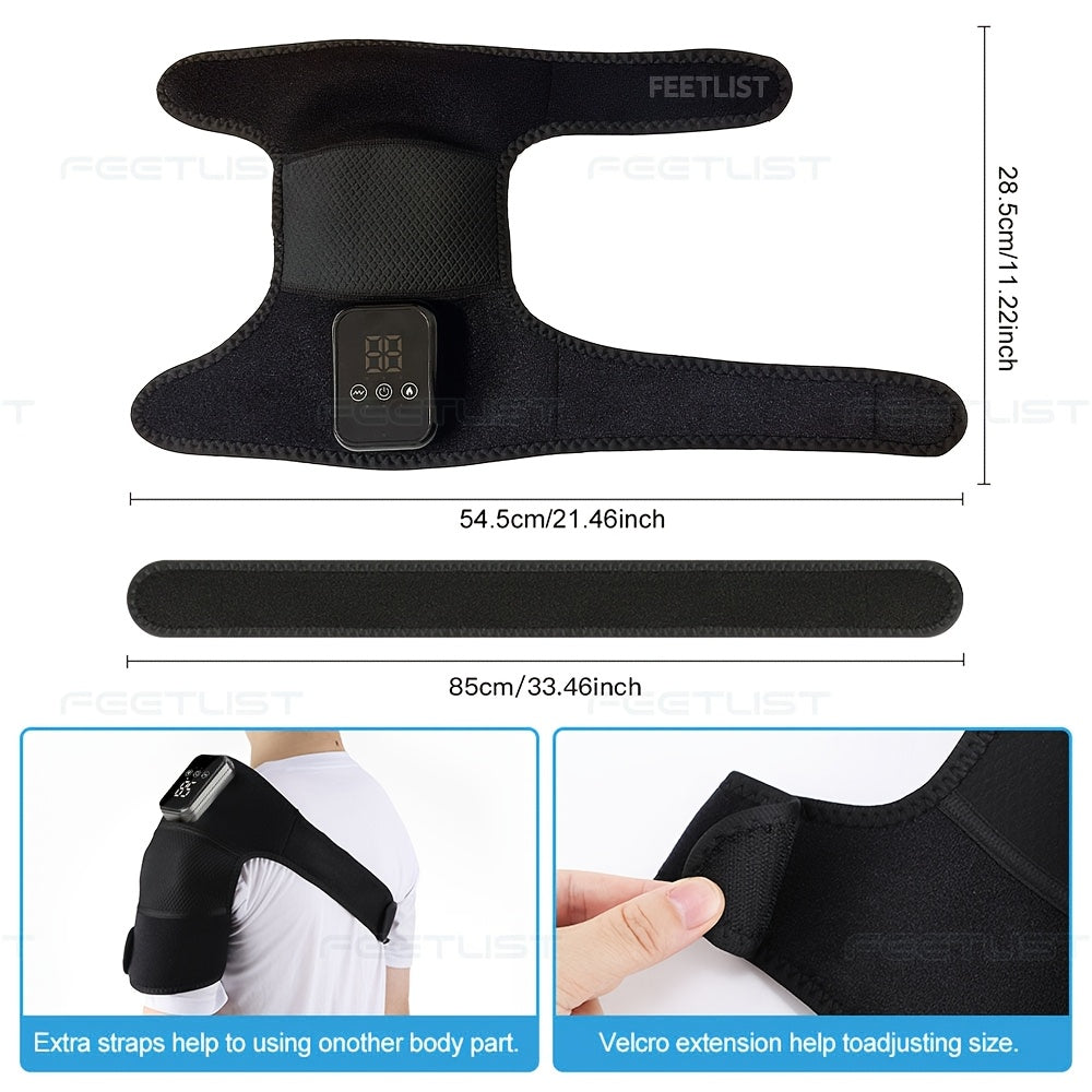 Cordless Heated Shoulder Massager with Vibration - Heating Pad for Shoulder, Elbow & Knee Pain Relief, 3 Heat Levels, 3 Vibration Modes, LED Touch Screen, Gift for Parents & Seniors