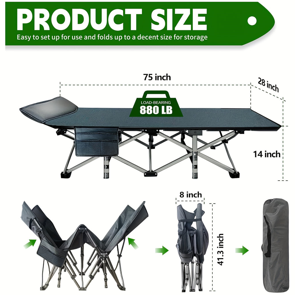 Folding Camping Cot with Mattress 75 Inch Heavy Duty – Portable Sleeping Cot with Carry Bag for Adults, Camping, Hunting, Travel & Guest Bed Indoor Outdoor