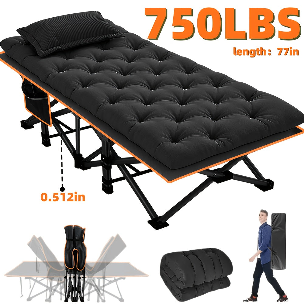 Extra Large Folding Camping Cot Bed with Mattress Option – Heavy Duty 355–750 lbs Capacity Portable Guest Bed for Adults – Foldable Sleeping Cot for Camping Travel Indoor Outdoor Use 59–77 Inch