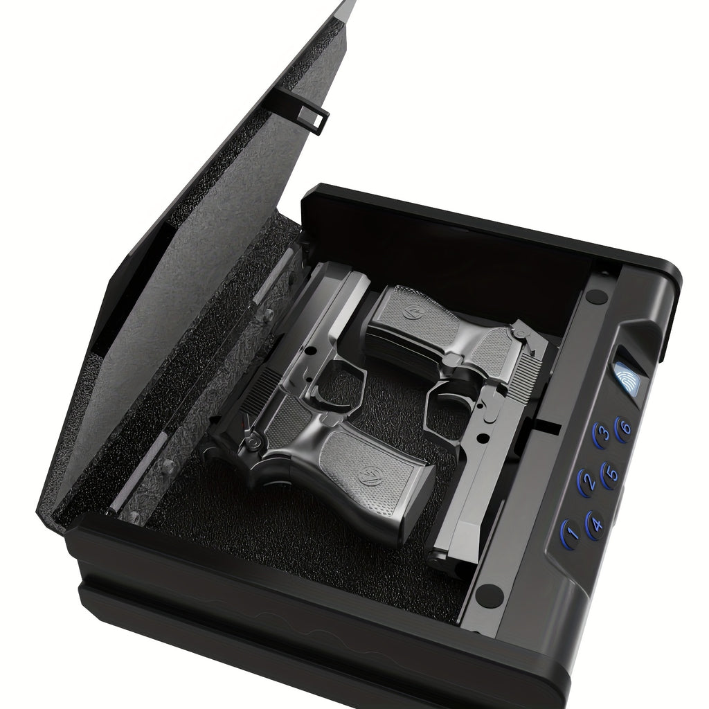 Fingerprint Pistol Safe Quick Access Handgun Safe Box for 2 Guns – Biometric Gun Safe with Backup USB-C, Bedside Car Nightstand Vault for Pistols Cash Documents