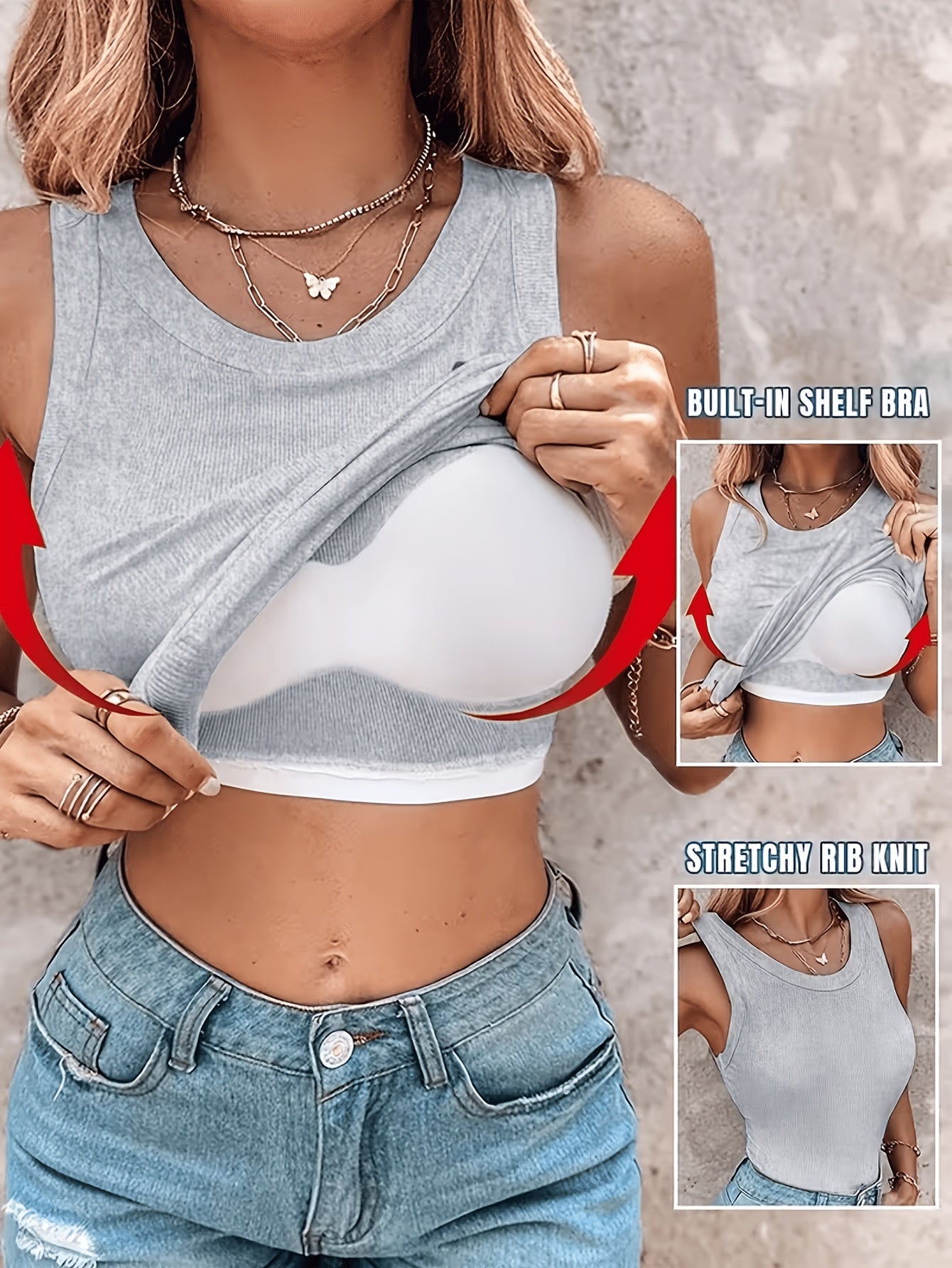 Women's Ribbed Tank Tops 4 Pack Built-in Bra Slim Fit Sleeveless Scoop Neck Camisole – Soft Stretch Basic Undershirt Layering Top for Women