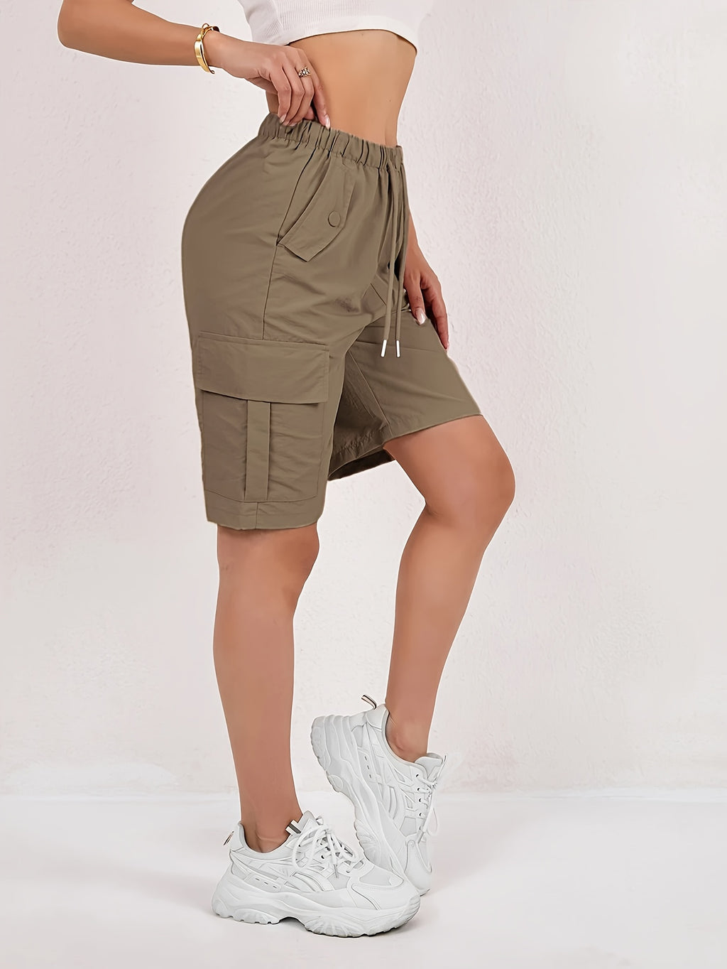 Women's Cargo Shorts 2-Pack - Lightweight Straight-Leg Mid-Thigh Bermuda Shorts with Multiple Pockets & Adjustable Drawstring Waist, Machine Washable Casual Outdoor Shorts S-XXL