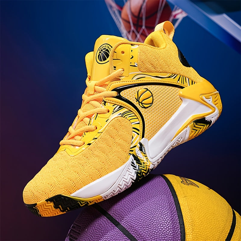 Men's High-Top Basketball Shoes Anti-Slip Lace-Up – Breathable Rubber Sole Sneakers for Basketball Running Outdoor, US 6.5-13.5, Red Black Yellow