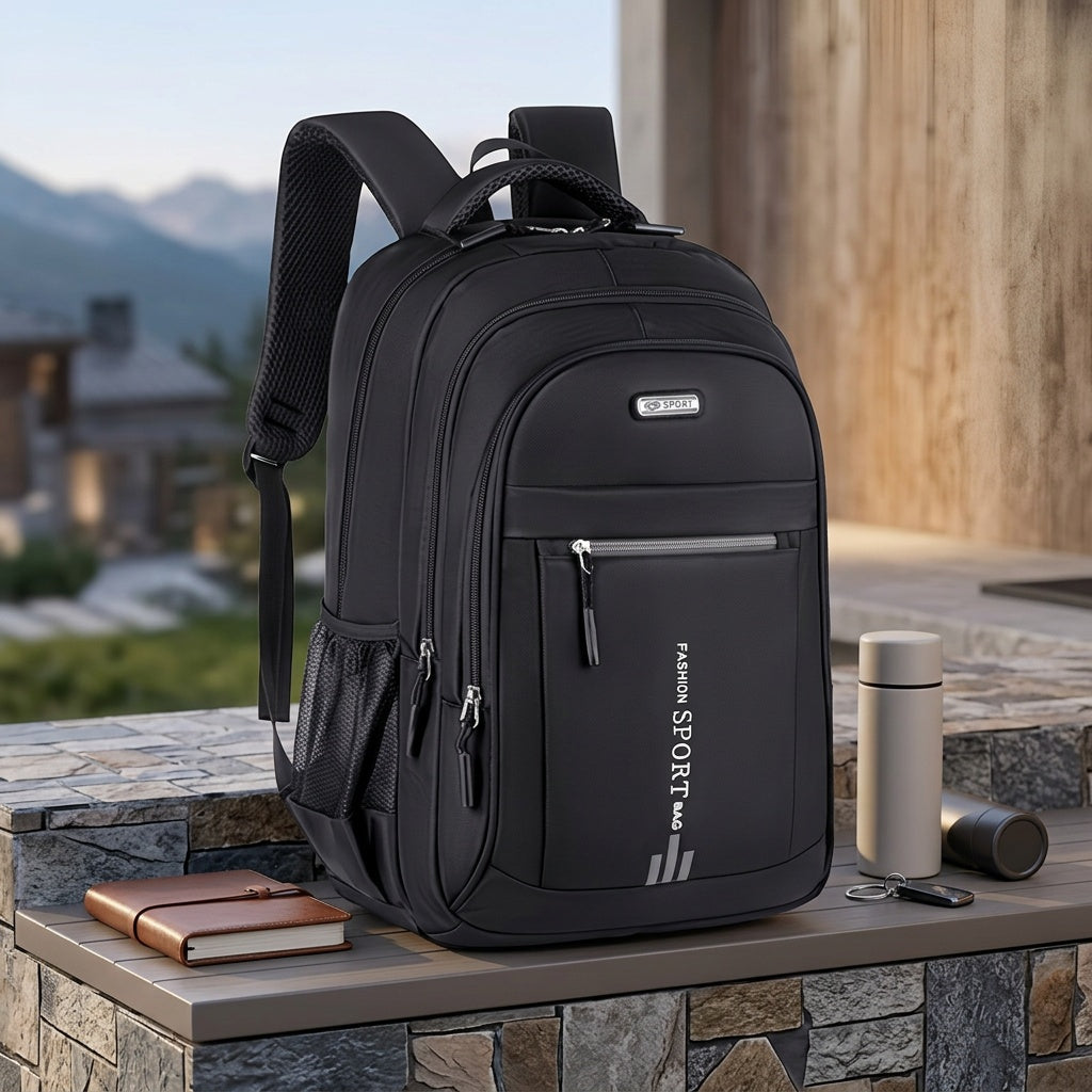 Men's Large Capacity Travel Backpack 3-Piece Set – Durable Nylon, Multi-Compartment Business & Campus Bag with Adjustable Straps, Black Laptop Backpack for Men