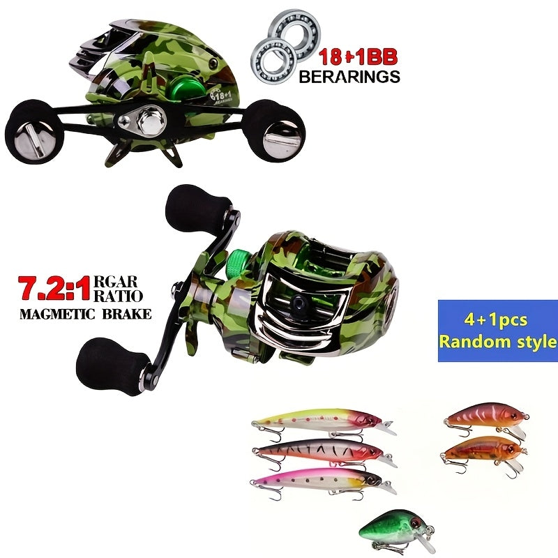 Fishing Reel Bait Combo Set High-Speed Spinning Reel with Soft Lures Ambidextrous Saltwater Freshwater Bass Trout Carp Beginner to Pro Fishing Gift