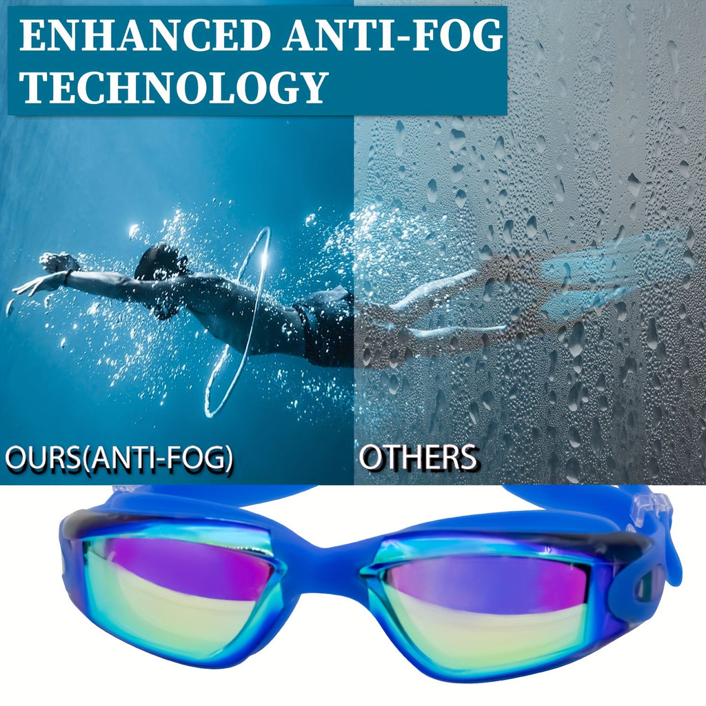 2-Pack HD Swim Goggles Gold-Plated Lens Anti-Fog Anti-Leak with Adjustable Strap & Earplugs - Professional Clear Vision Pool Goggles for Beginners, Daily Training, Men & Women (Black/White or Blue/Red)