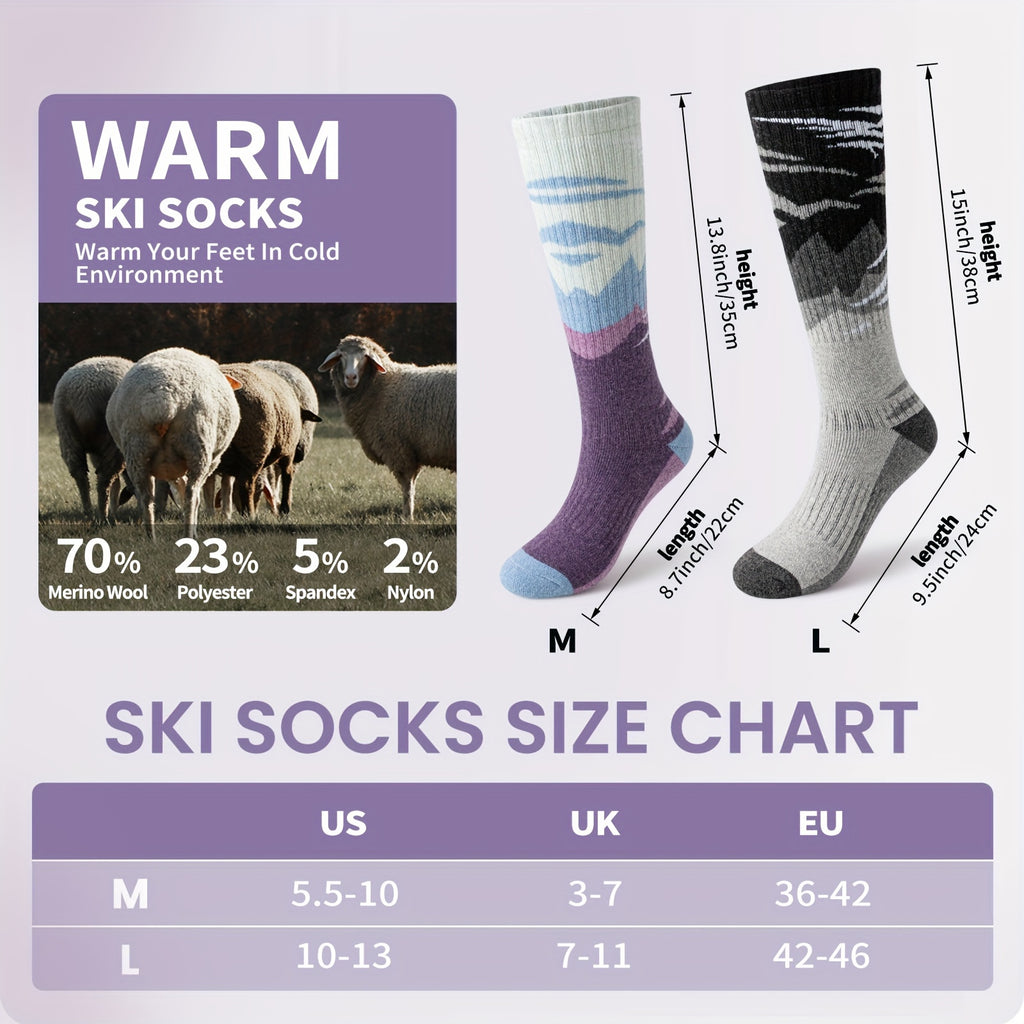 3-Pack Wool Ski Socks Knee High Thermal Winter Socks for Men & Women – Thick Warm Striped Socks for Skiing, Snowboarding & Outdoor Sports, M/L