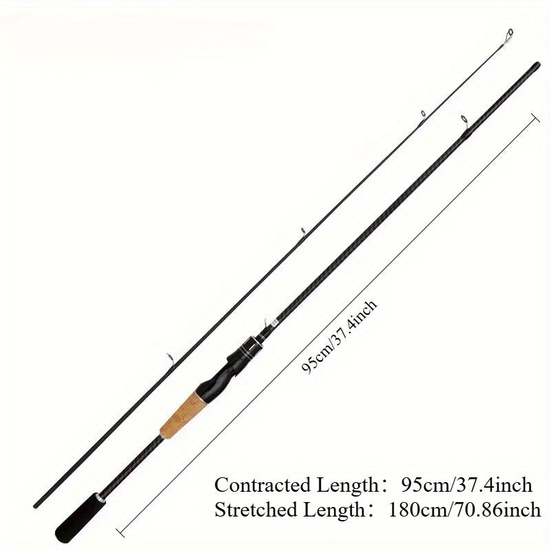 Carbon Fiber Lure Fishing Rod 180cm (70.86") – Lightweight M-Power Two-Section Spinning Rod with Wooden Handle, Universal Freshwater & Saltwater Casting Rod for Bass Trout