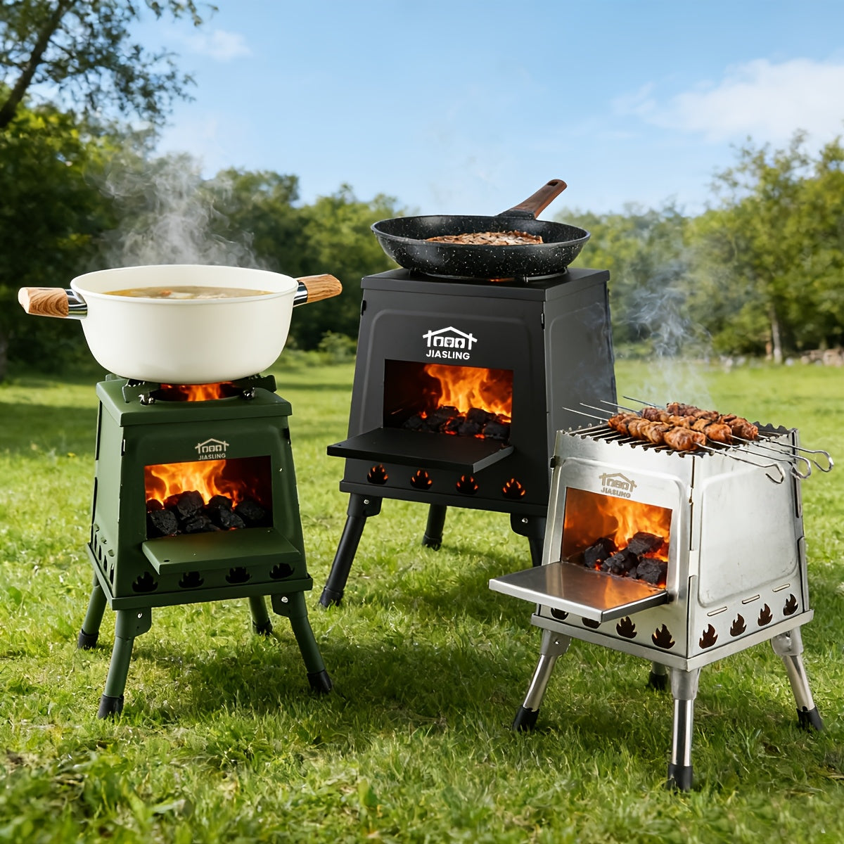 Wood Burning Camp Stove – Portable Cast Iron Outdoor Cooking Stove & Heater for Camping, Hiking, BBQ, Picnic, Off-Grid & Emergency Preparedness