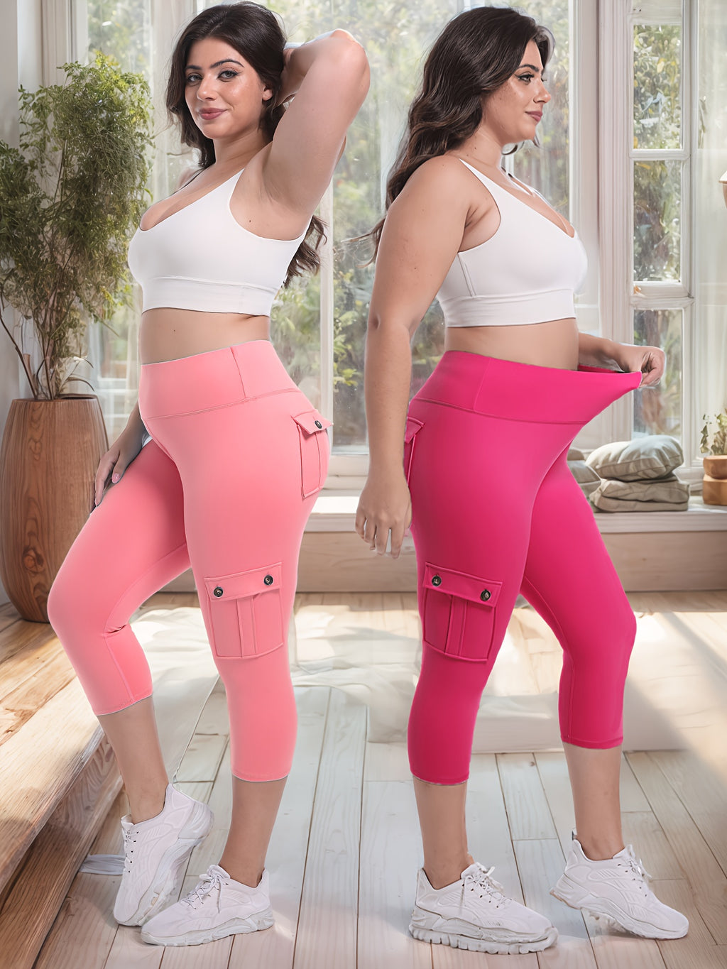 2pcs Capri Leggings Set Women High Waist Butt Lifting Yoga Workout Pants Tummy Control 4-Way Stretch Activewear S-XXL
