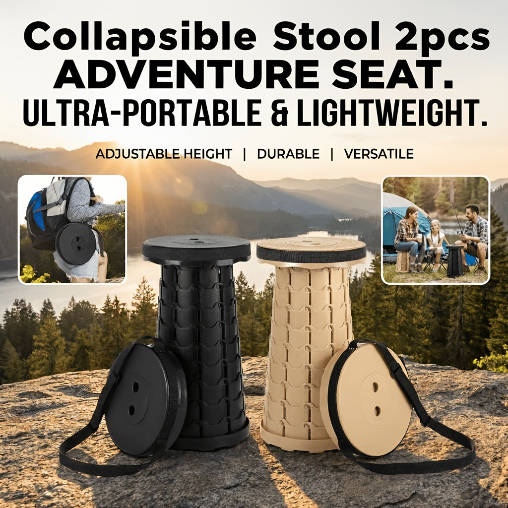 2PCS Collapsible Folding Stool 400 Lbs Capacity – Portable Telescoping Stair Chair, Lightweight Retractable Seat for Camping, Fishing, Hiking, Kitchen & Outdoors