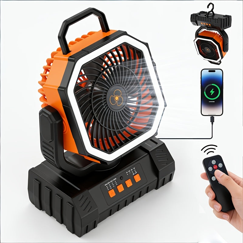 20000mAh Rechargeable Camping Fan 59-Hour Runtime Oscillating Tent Fan with Remote LED Lantern 4 Speeds USB Charging for Outdoor Patio Garage Power Outage Green Pink Orange