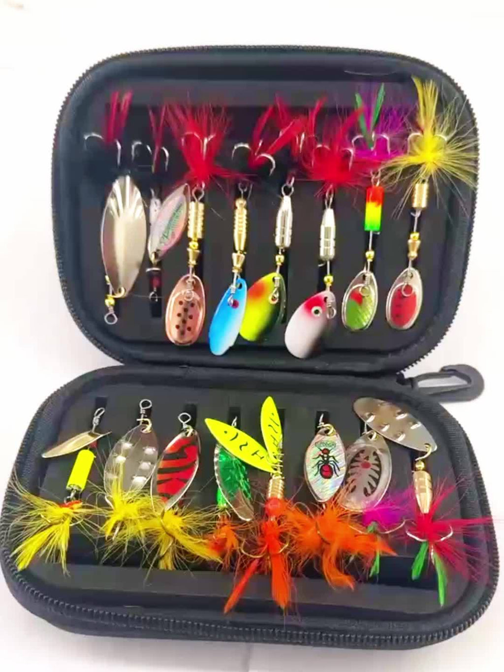 16PCS Metal Spoon Fishing Lures Set – Spinner Bait Artificial Lures for Pike, Bass & Trout Fishing with Tackle Storage Kit