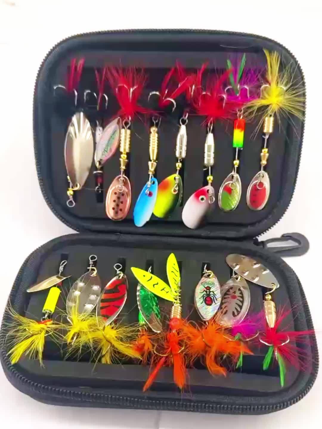 16PCS Metal Spoon Fishing Lures Set – Spinner Bait Artificial Lures for Pike, Bass & Trout Fishing with Tackle Storage Kit