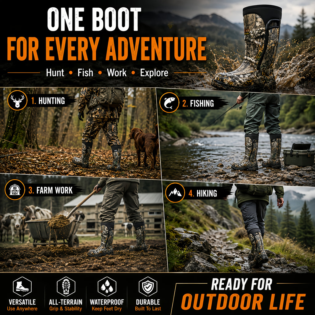 Men's 6mm Neoprene Insulated Hunting Boots – Waterproof Camouflage Rubber Boots with Non-Slip Sole, Slip-On Outdoor Boots for Duck Hunting Fishing Hiking Farming, Sizes US 8-14